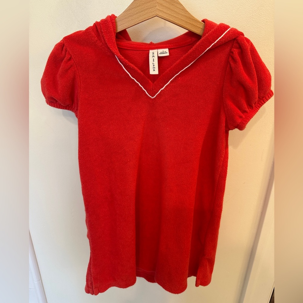 Janie and Jack Red Swim Coverup with Puff Sleeves